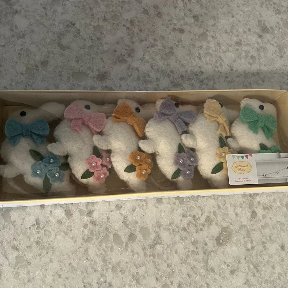 “New” Cottontail Lane Charming White Bunny Garland with Colorful Accents